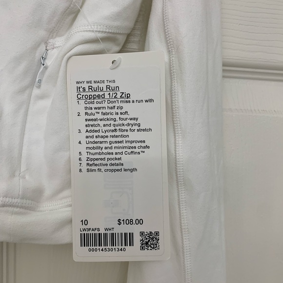 NWT Lululemon It’s Rulu Run Cropped 1/2 Zip in White Size 10 - Picture 2 of 4